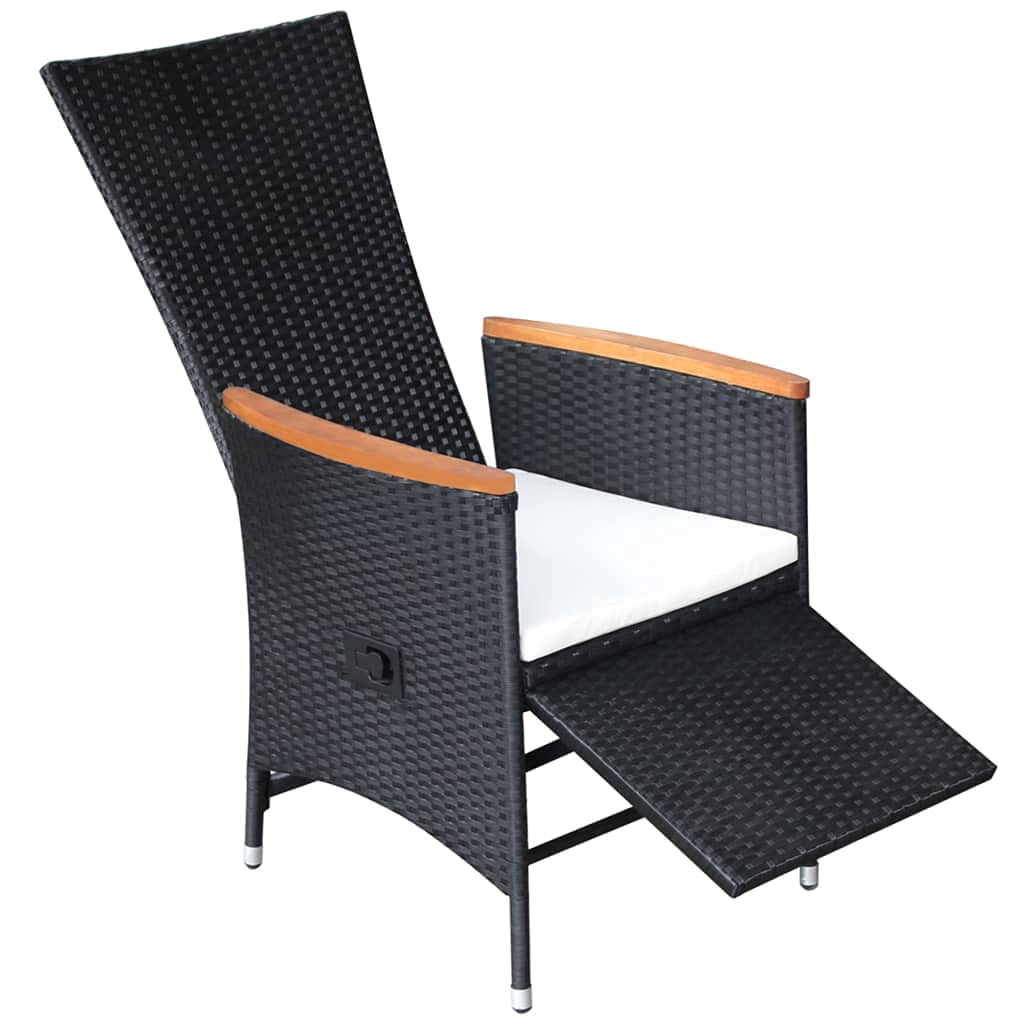 2-Piece Black Poly Rattan Reclining Patio Chairs Set with Cushions - Outdoor Lounge Furniture for Poolside, Garden & Backyard Relaxation