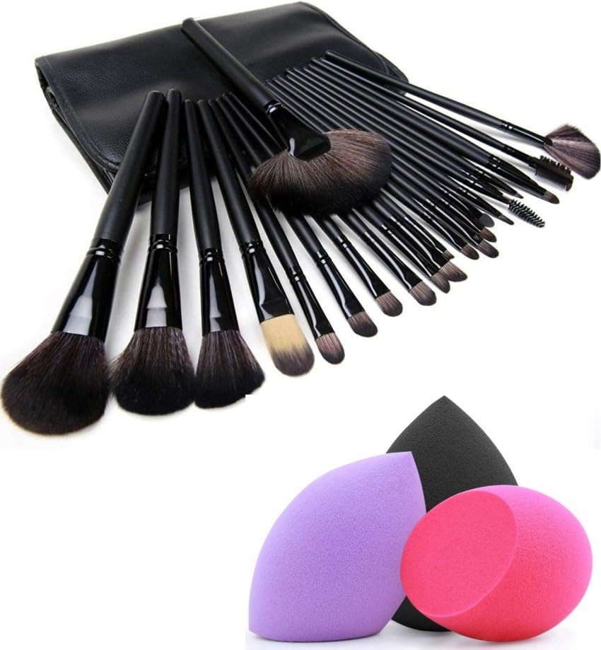 Premium Synthetic Makeup Brushes Set for Foundation & Eyeshadow - Home & Travel Use