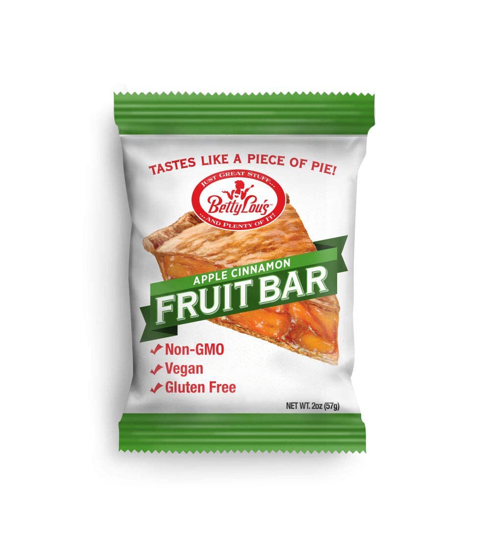 Betty Lou's Apple Cinnamon Fruit Bars - Pack of 12 | Gluten Free, Vegan, Non-GMO Healthy Snacks | All Natural Fruit Juice | Individually Wrapped 2oz Bars | Perfect for Lunch Boxes, Hiking & On-the-Go Snacking