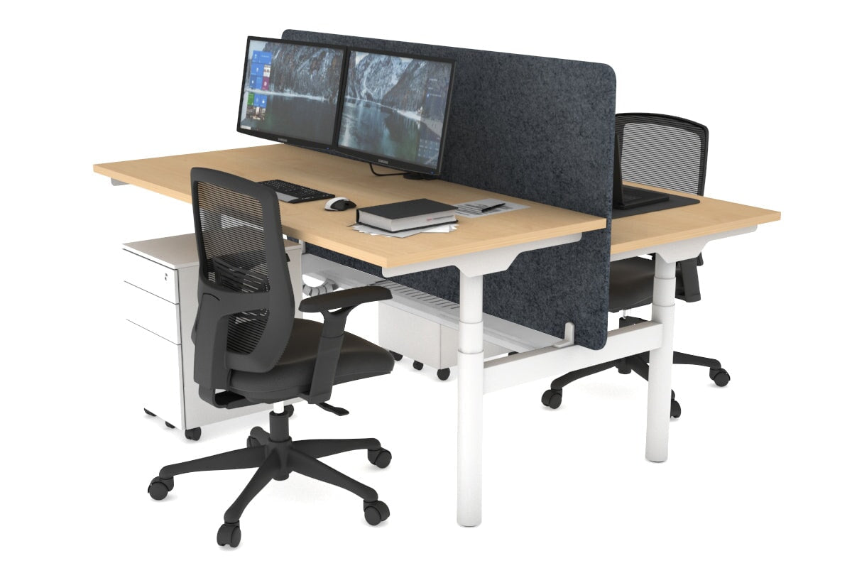 Flexi Premium Height Adjustable 2-Person H Bench Workstation - White Frame [1400L x 700W] for Office & Home Workspace | Ergonomic Standing Desk Solution