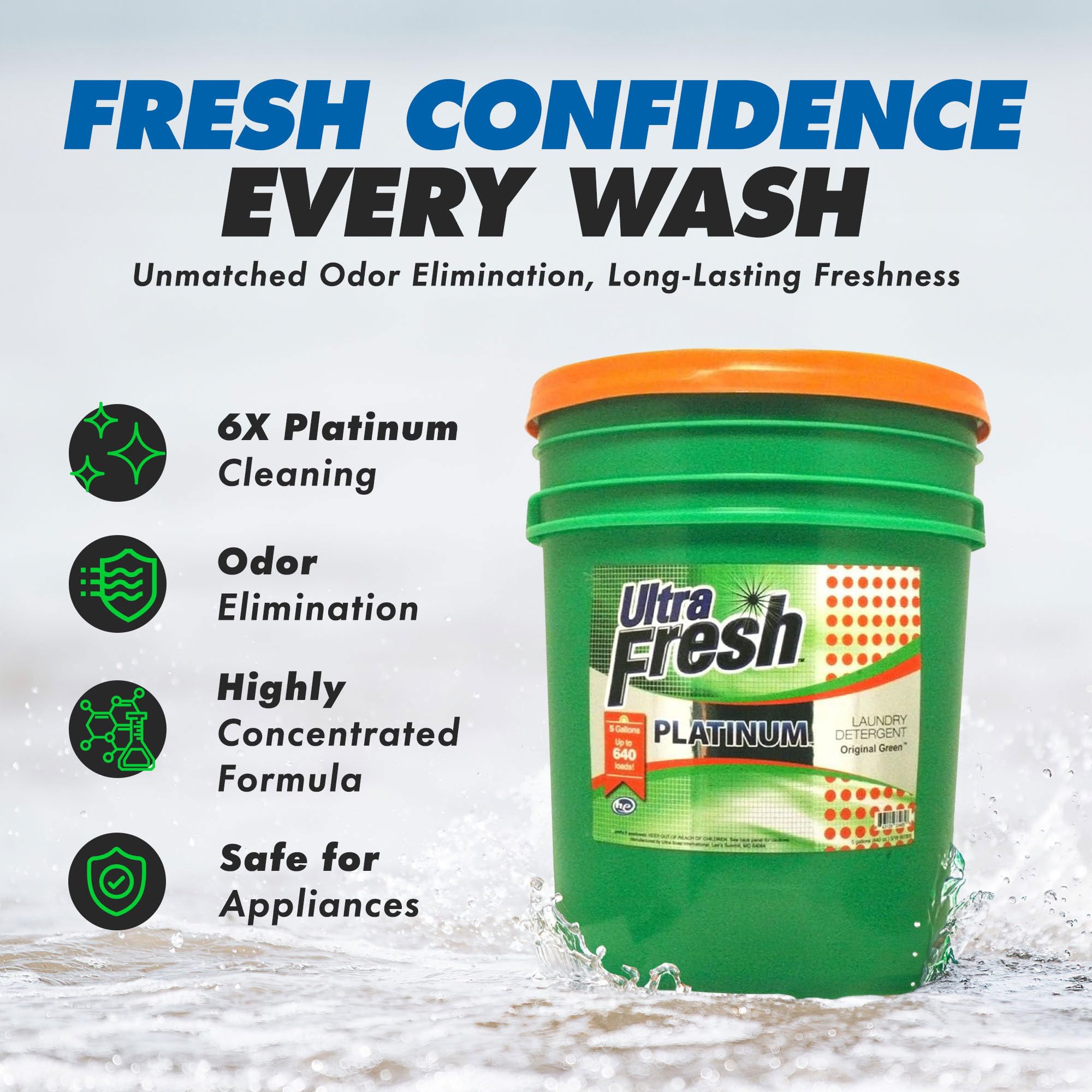 6X Platinum 5 Gallon Laundry Detergent Liquid for All Washing Machines - Easy Dispensing Pump, 640 Loads Capacity, Original Green (2 Pack) - Perfect for Large Families & Commercial Laundry Use