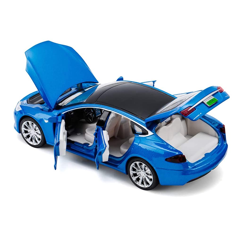 1:32 Scale Diecast Tesla Model S Alloy Toy Car with Pull Back Action, Lights & Sound - Mini Collectible Vehicle for Kids Ages 3+ | Birthday Gift, Playtime Fun, Car Collection Display