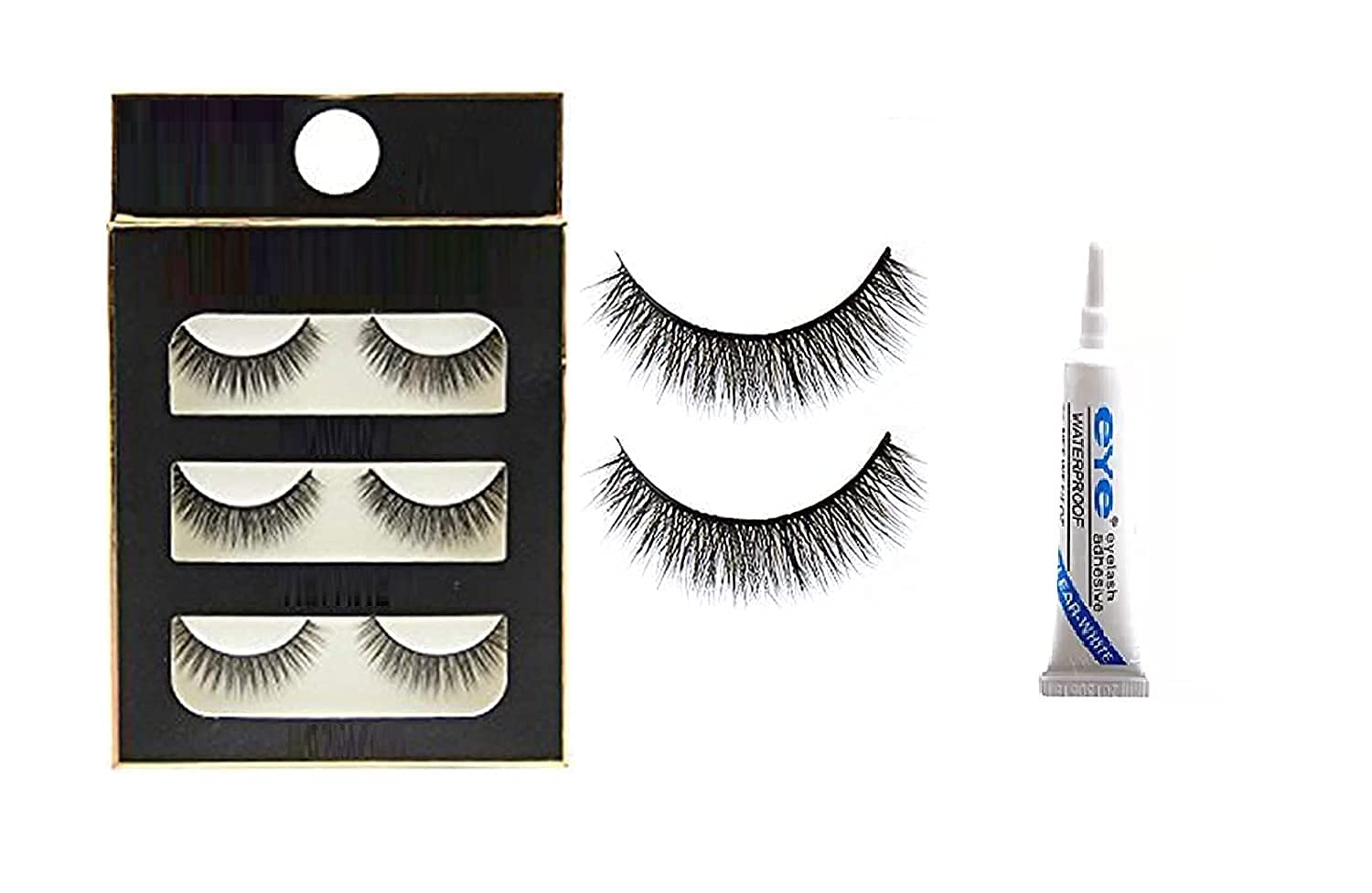 Premium Black Handmade Natural Thick Long False Eyelashes - 3D Volume Polyester Lashes with Free Eye Glue | Perfect for Party, Wedding, Cosplay & Daily Makeup Looks