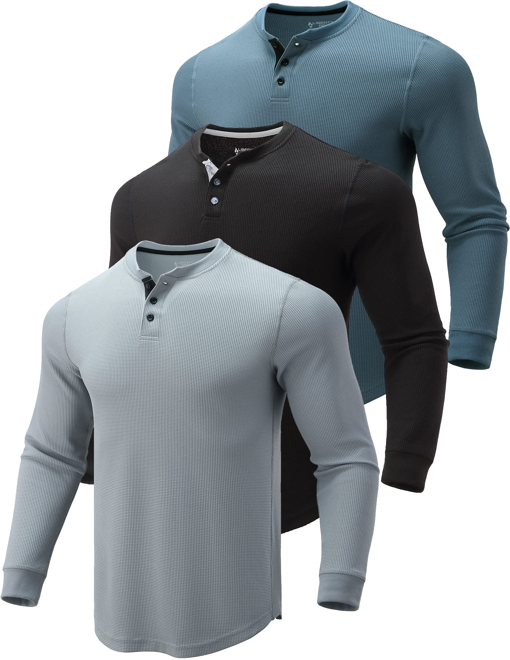 3 Pack Men's Waffle Henley Thermal Long Sleeve Shirts - Soft Breathable Cotton Blend, Slim Fit Casual Fall & Winter Shirts for Men | Perfect for Layering, Outdoor Activities & Everyday Wear