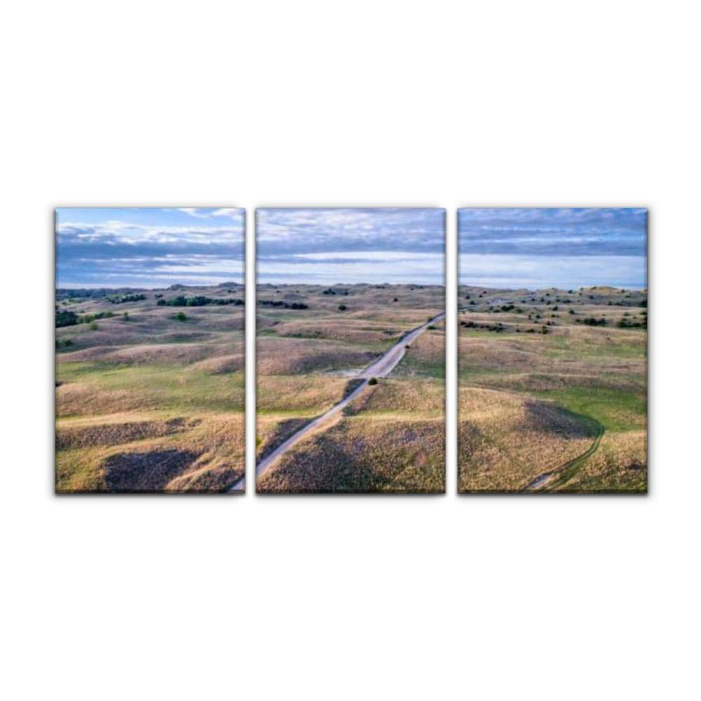 Nebraska Sandhills Aerial View Canvas Wall Art - Modern Printed Oil Painting Landscape Decor for Home, Office & Bedroom - Set of 3 Framed 16x24 Inch Paintings - Perfect for Western Theme Interior Design