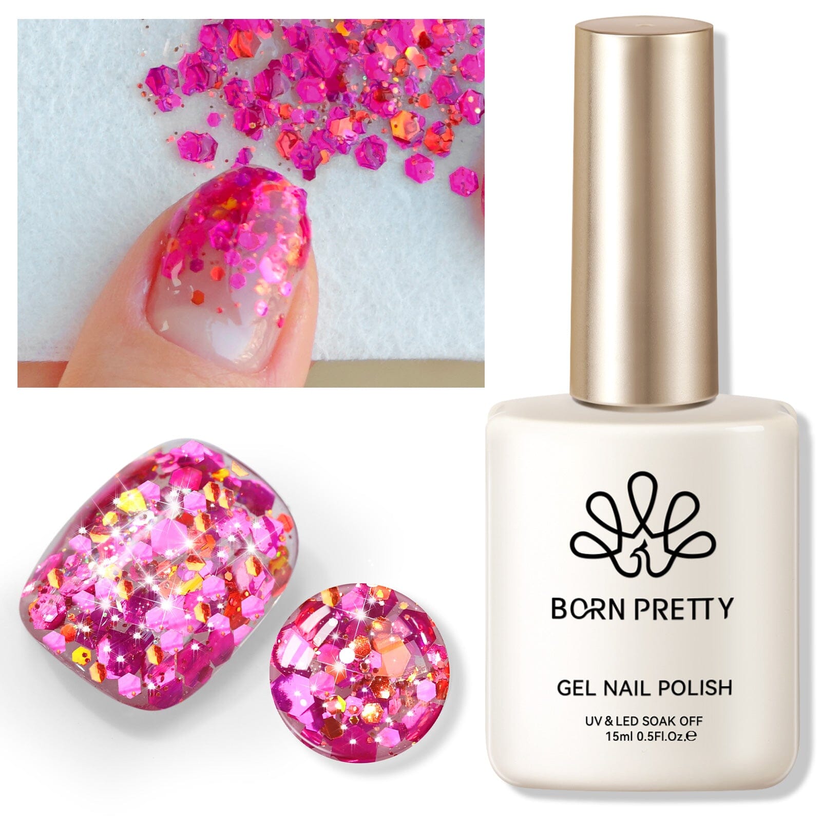 Pink Colorful Sequins Glitter Gel Polish SG10 Celebration 15ml - Long Lasting Nail Art Gel for Parties, Weddings & Special Occasions