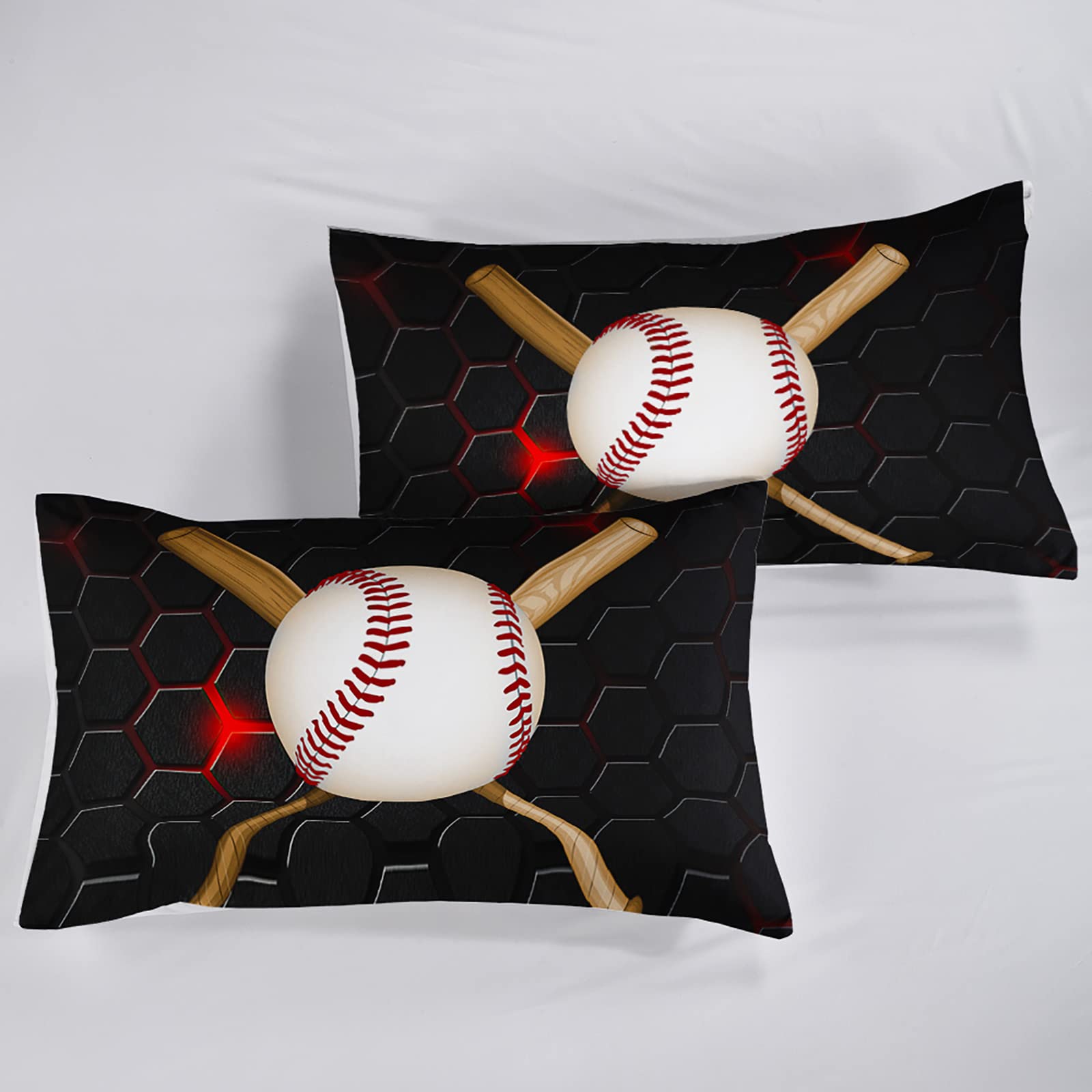 QOOMO Baseball Comforter Set for Kids & Teens - Twin Size Black Microfiber 3-Piece Bedding with 1 Comforter & 2 Pillowcases - Soft, Lightweight Boys' Sports Theme Bed Set - Perfect for Bedrooms, Sleepovers, and Baseball Fans