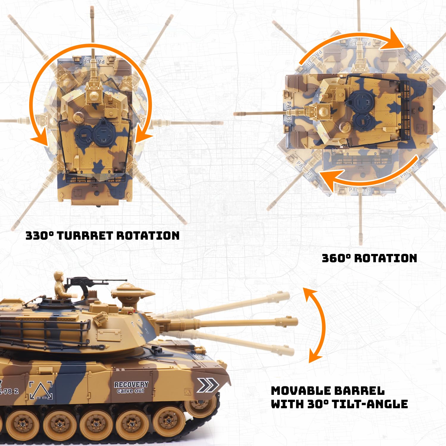 1/18 Scale US-M1A2 RC Tank - 23 Channel Remote Control Military Vehicle with BB Shooting, Rotating Turret, LED Lights, Sound & Smoke Effects | Realistic Battle Simulation Toy for Kids & Adults | Outdoor Play, Collection Display & War Game Reenactment