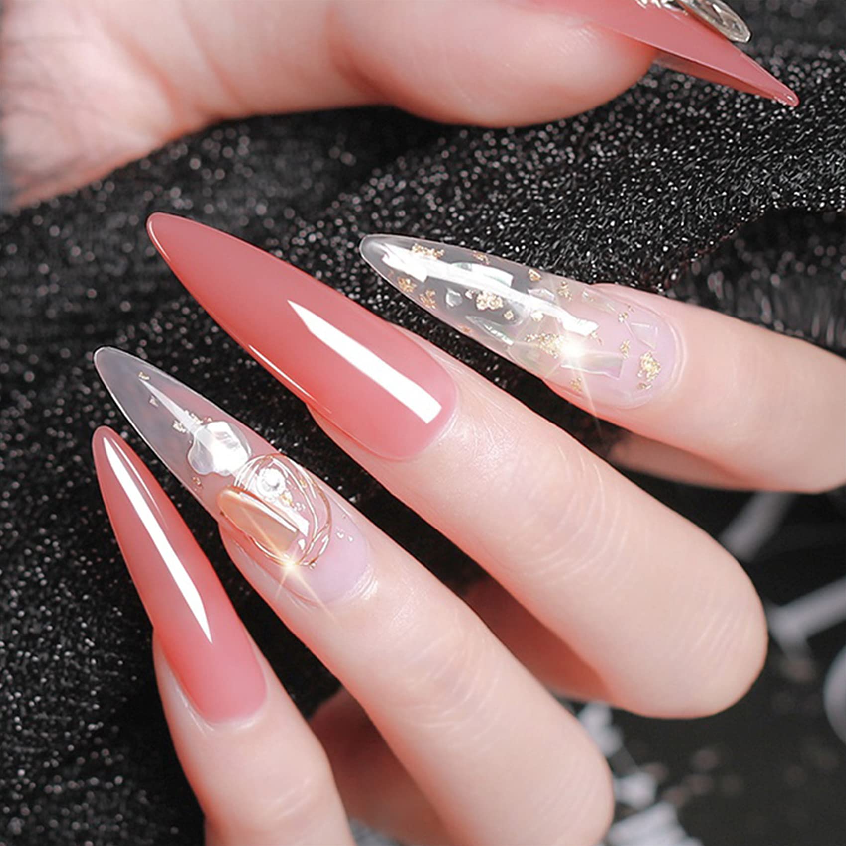 500pcs Long Stiletto Press On Nails Kit - Clear Full Cover False Nails with 5 Nail Glues, 1 Nail File & Storage Case - Acrylic Nail Extension Kit for Party, Wedding, Salon & Home Manicure