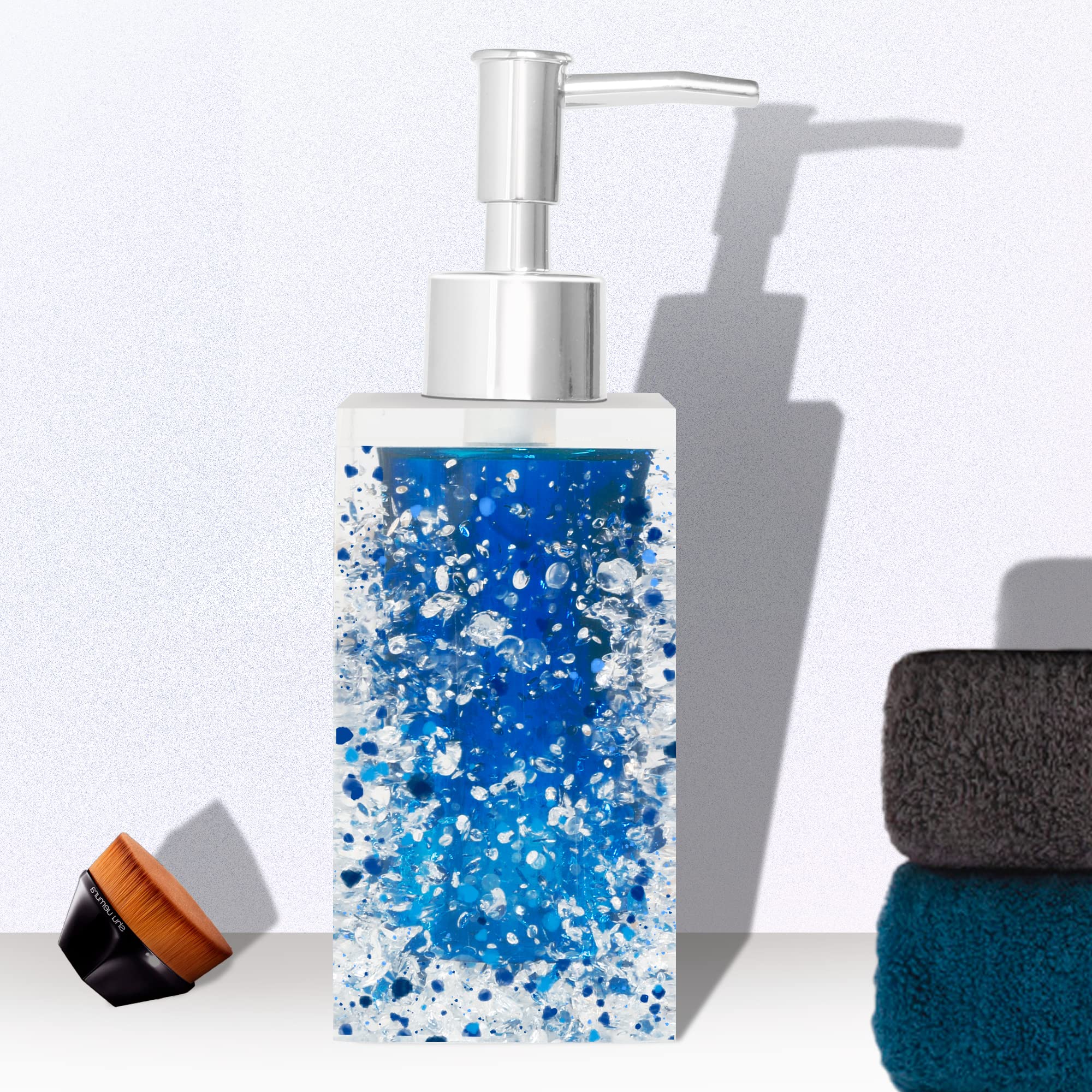 Blue Resin Soap Dispenser Pump - Elegant Touch-Free Liquid Soap Dispenser for Kitchen, Bathroom Countertops | Perfect for Modern Homes, Restaurants & Spa Decor