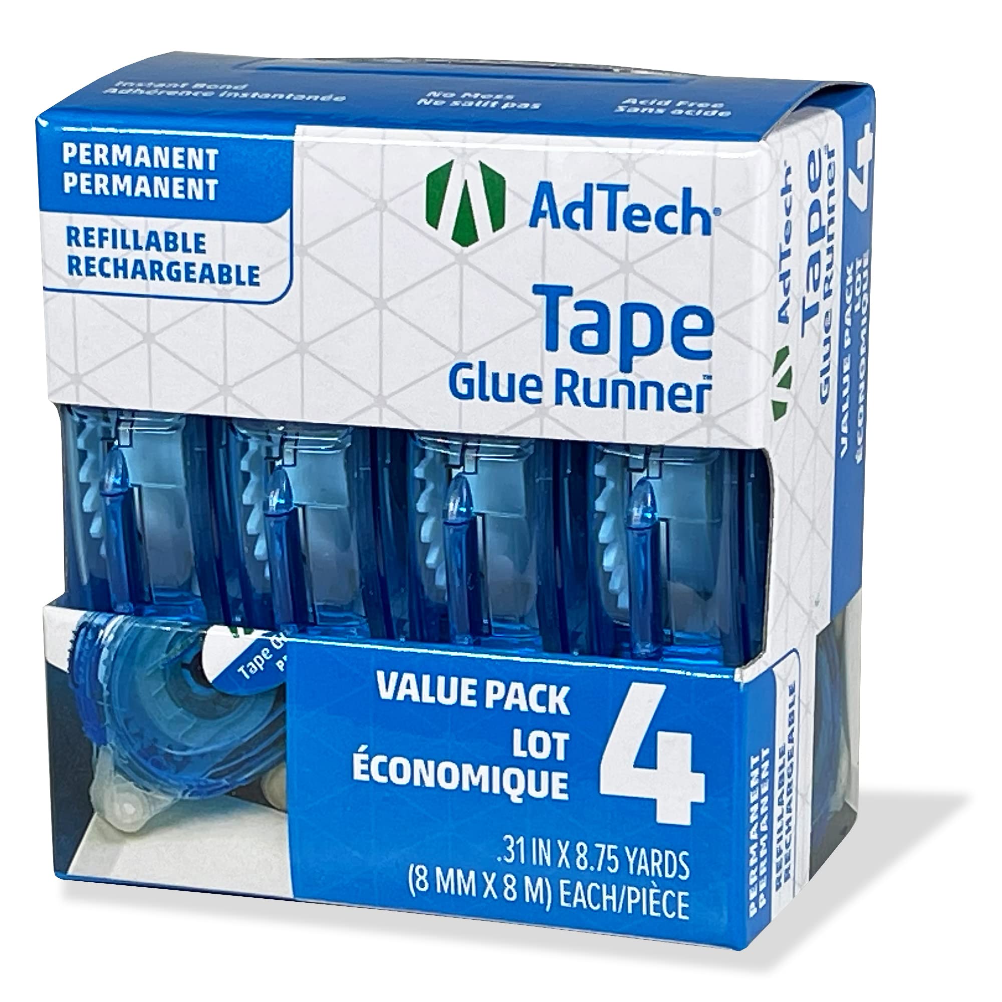 AdTech Glue Runner for Scrapbooking Supplies - Clear 4 Count (Pack of 12) Cartridges - Perfect for DIY Crafts, Photo Albums, and Card Making - 05603-CASE