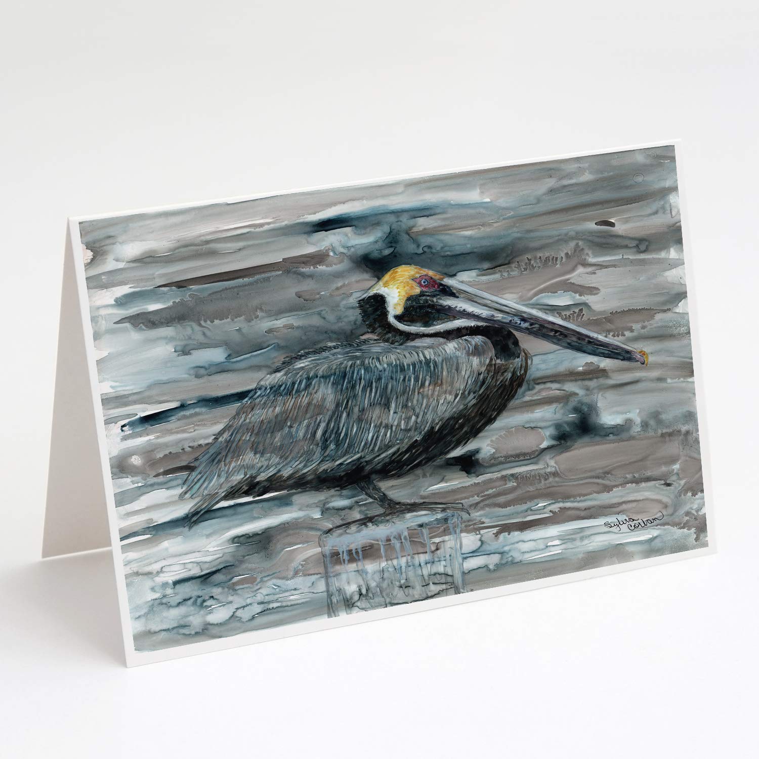 Pelican in Grey Blank Greeting Cards - Pack of 8 A7 Size (5x7) Note Cards with Envelopes | Whimsical Stationery for Thank You Notes, Birthday Wishes & Special Occasions