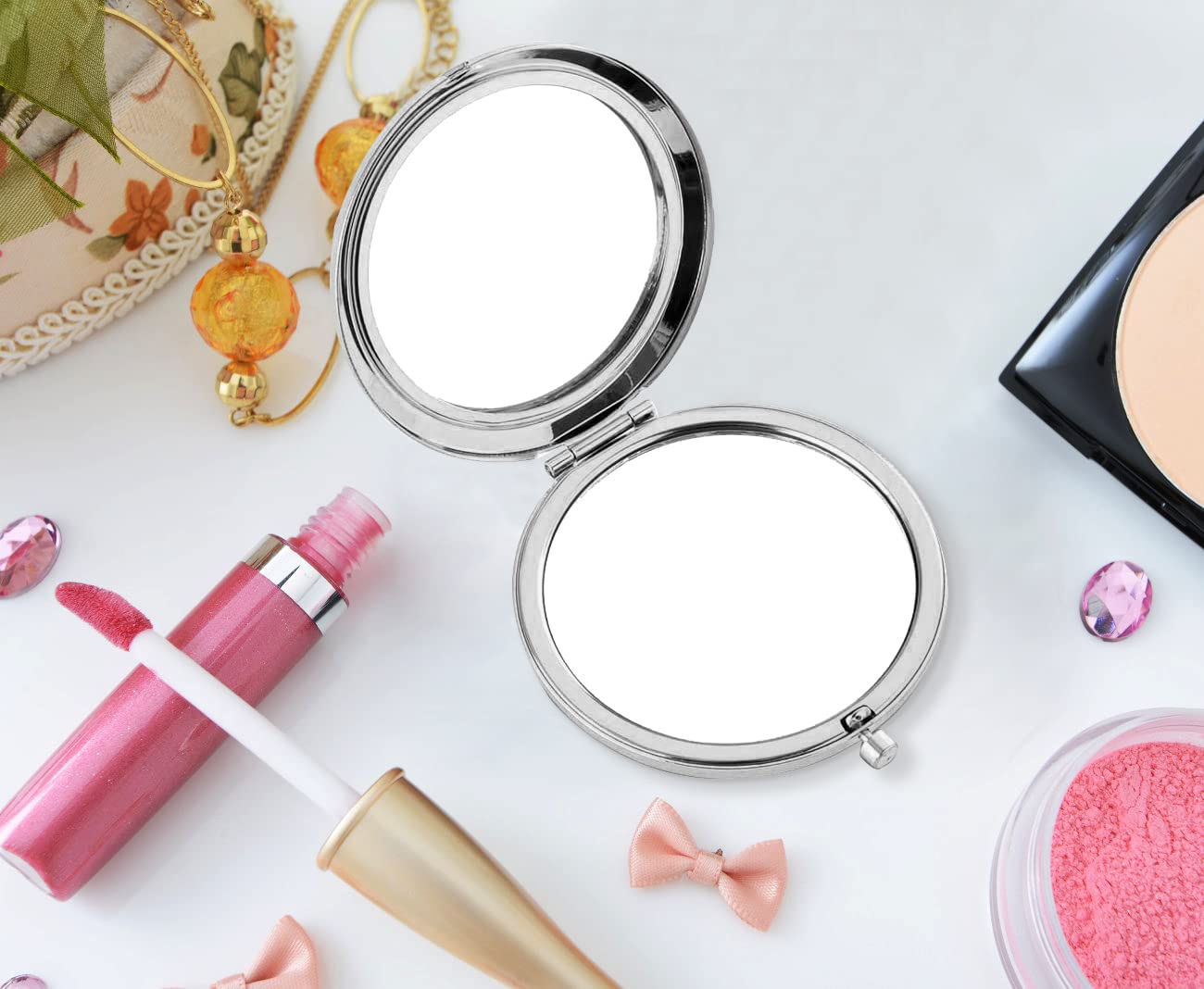 KUKEYIEE Silver Engraved Travel Makeup Mirror - Compact Pocket Cosmetic Mirror with Personalized Message - Perfect Gift for Women, Sisters & Friends - Ideal for Travel, Home Vanity & Special Occasions