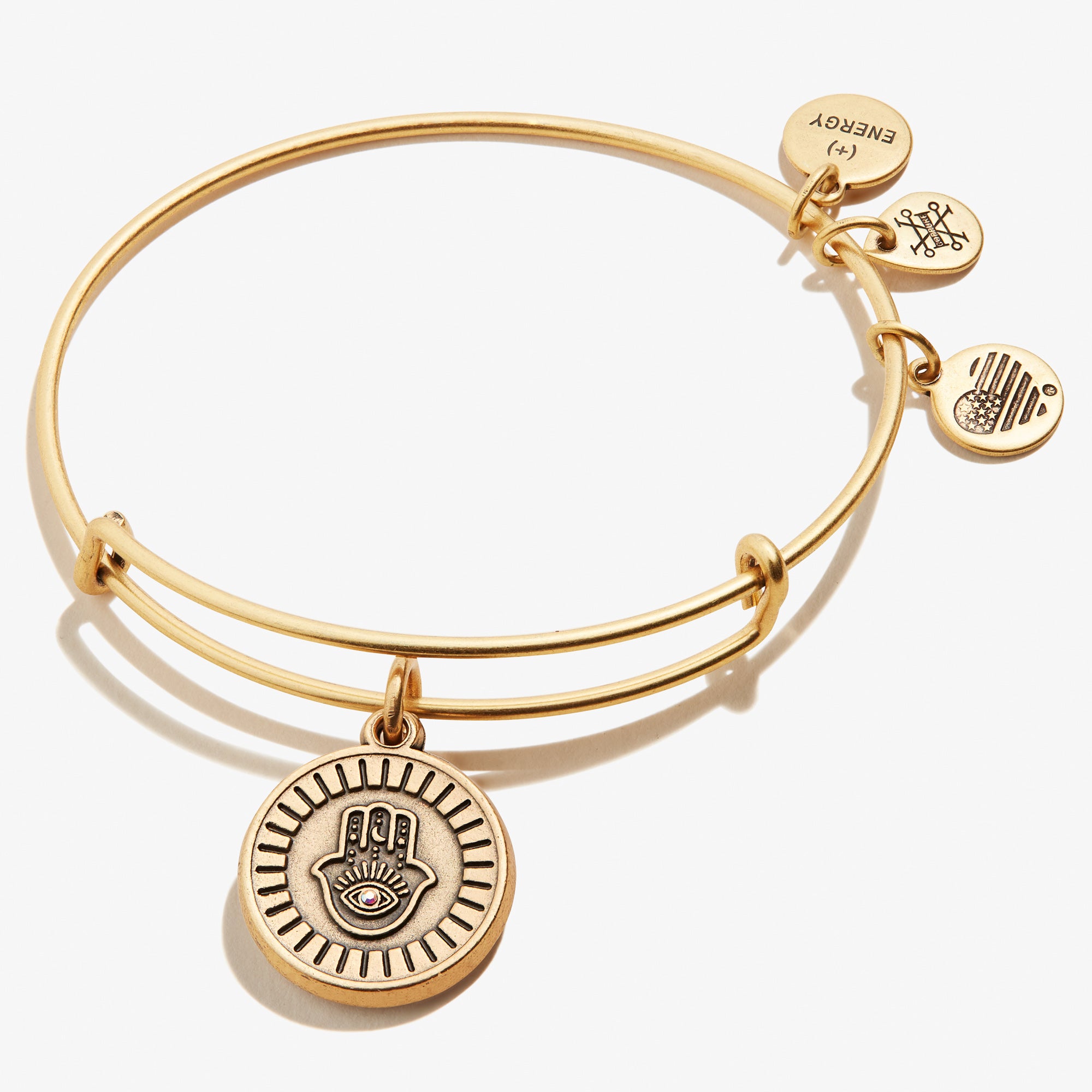 Hamsa Embossed Charm Bangle Bracelet - Hand of Fatima Jewelry for Women - Boho Ethnic Style Adjustable Bangle - Perfect for Yoga, Meditation & Spiritual Protection