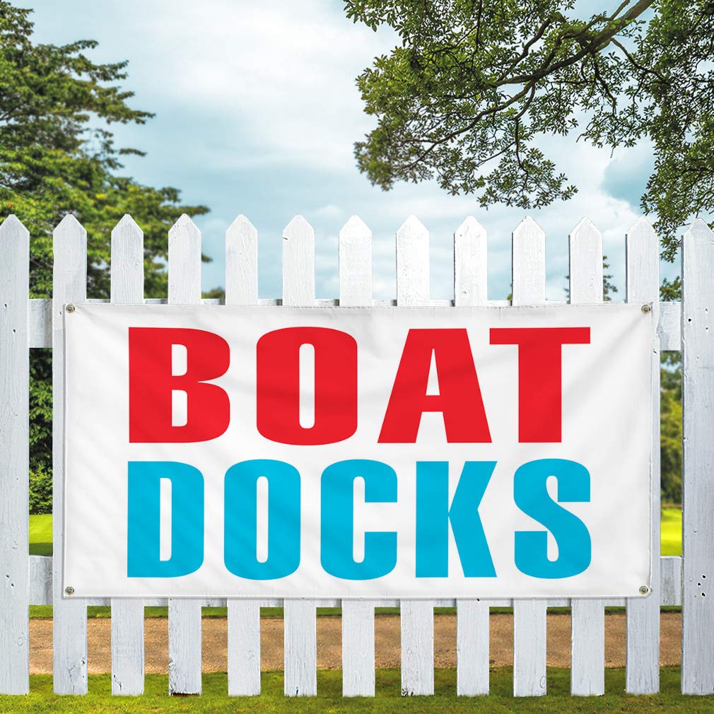Vinyl Banner - 60x144 Inches, 10 Grommets - Weatherproof Outdoor Boat Dock & Business Yard Signs - Red & Blue - Perfect for Marine, Industrial & Commercial Use