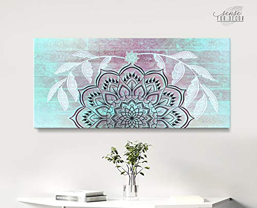Boho Mandala Macrame Wall Hanging Art - Handmade Teal Inverted Wall Decor for Bedroom & Living Room - 60x27 Inches Boho Headboard Tapestry | Perfect for Meditation Spaces, Yoga Studios & Bohemian Home Decor