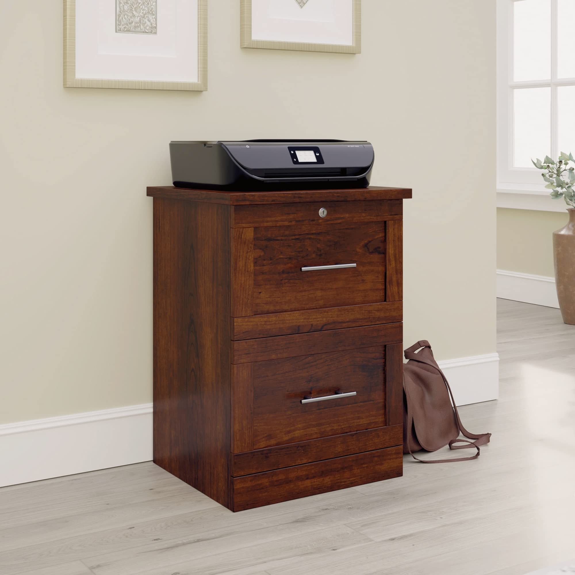Realspace® 17-Inch Vertical 2-Drawer File Cabinet in Mulled Cherry Finish - Office Storage Solution for Documents & Folders - Perfect for Home Office, Workplace & Business Organization