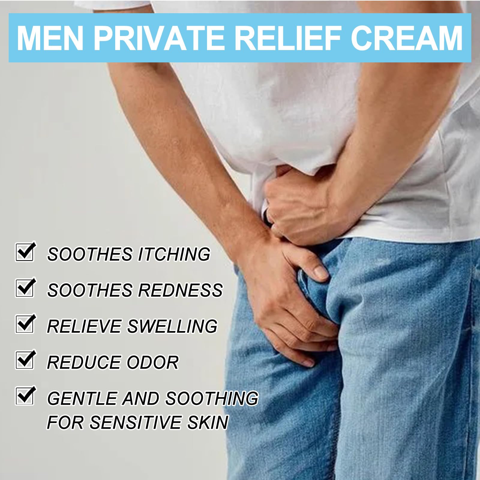 Anti-Itch Cream for Men - Fast Relief Itching Treatment with Antifungal & Antibacterial Formula - Private Area Care - Perfect for Jock Itch, Rash & Irritation Relief
