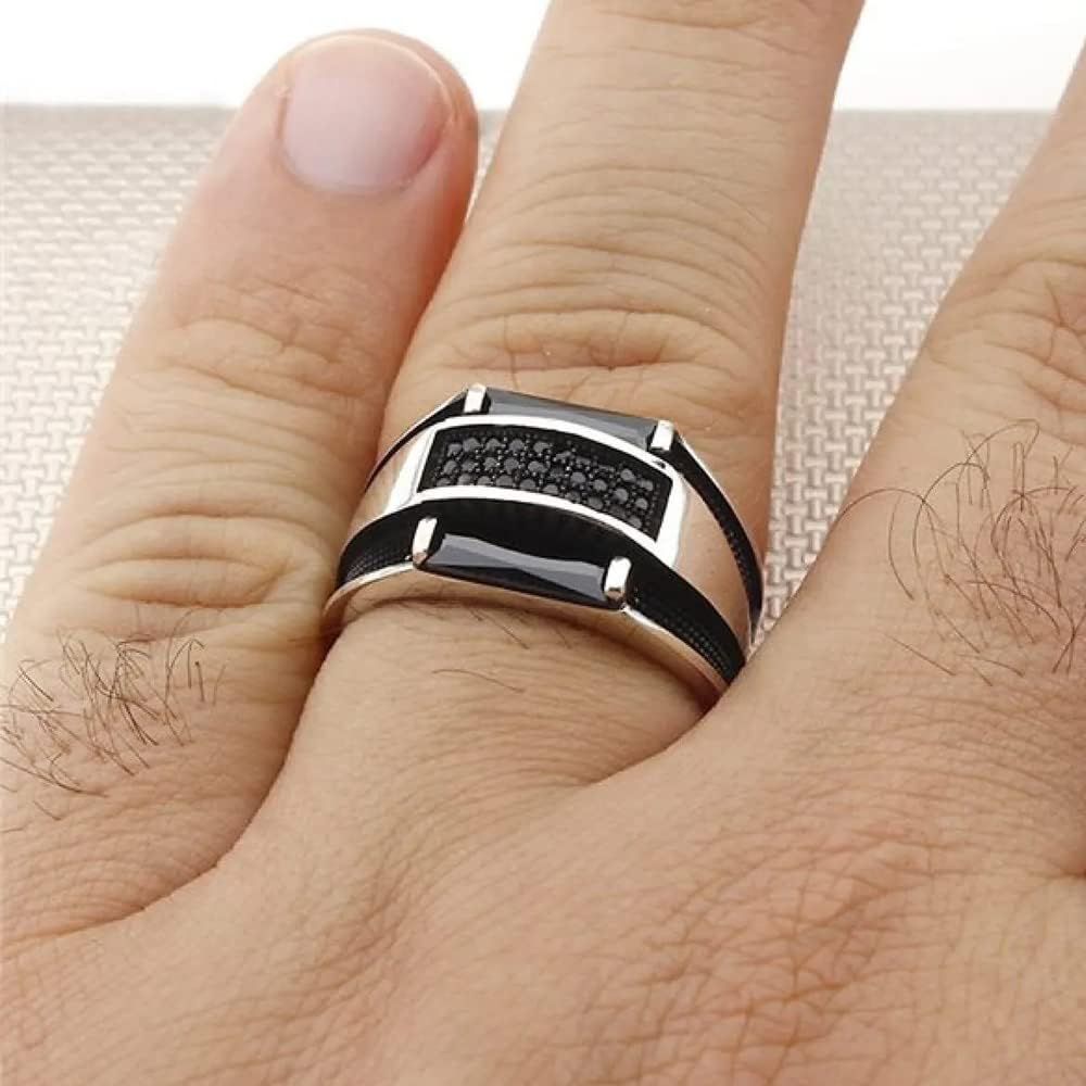 925 Sterling Silver Black Zirconium Men's Ring - Minimalist Handmade Engraved Turkish Jewelry - Durable Wedding Band, Anniversary Gift for Him, Boyfriend Present - Perfect for Date Nights, Proposals & Special Occasions