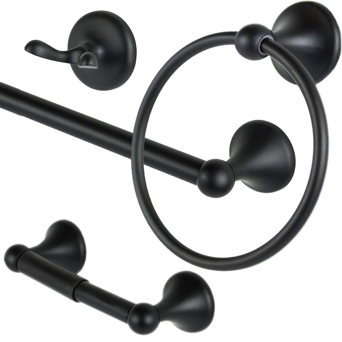 24’’ Bathroom Hardware Set - Towel Bar, Toilet Paper Holder, Hand Towel Bar & Robe Hook with Vanity Light | Modern Bathroom Accessories for Home Decor & Organization