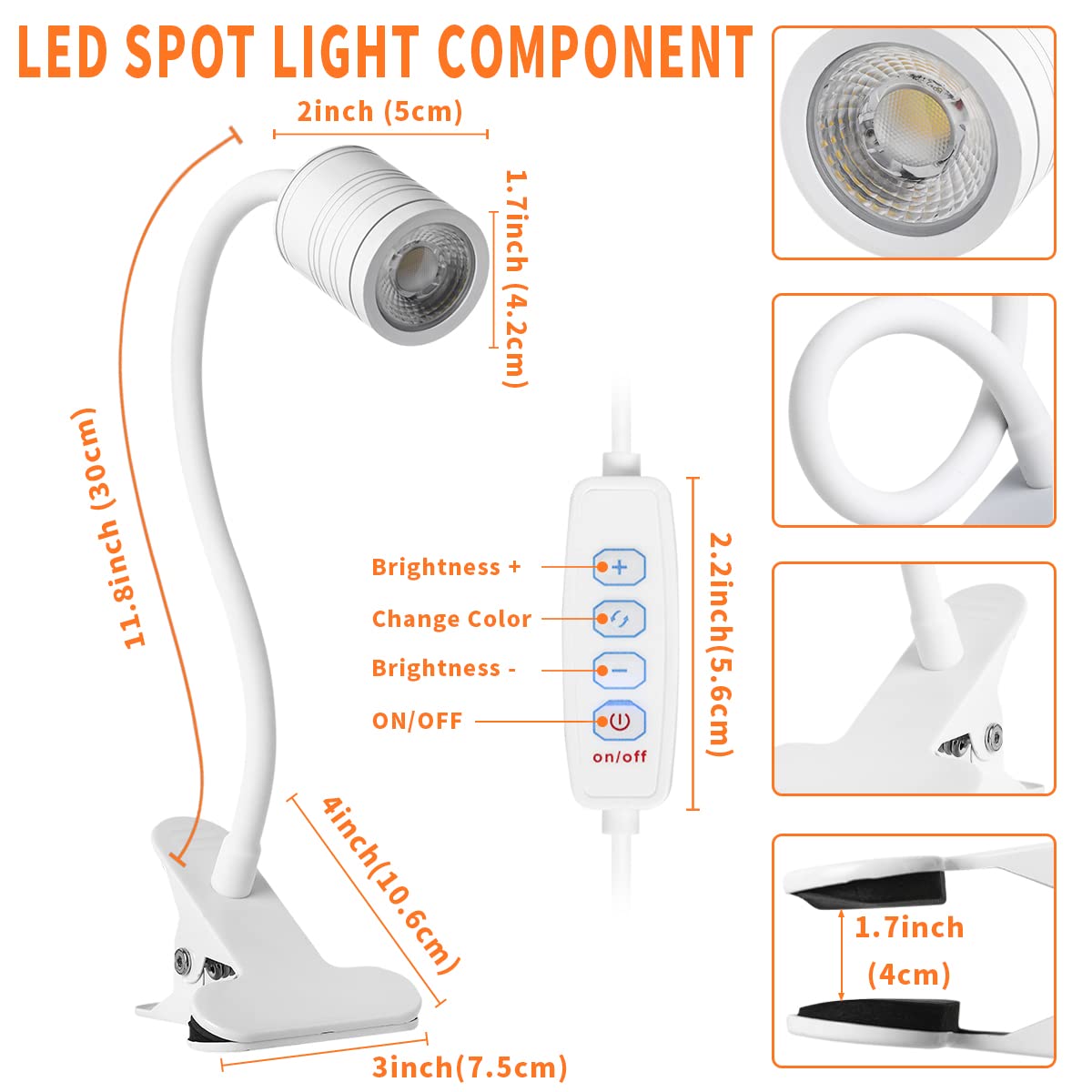 EAGLOD LED Clip Light with 3 Brightness Levels, USB-Powered Portable Desk Lamp, 360° Adjustable Gooseneck for Reading, Nail Art, Tattoo - Perfect for Bedside, Office, and Crafting Workspaces
