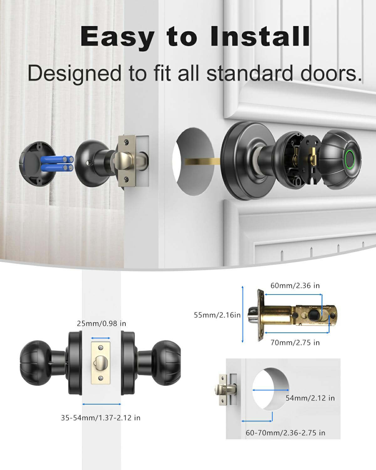 Smart Fingerprint Door Lock - Keyless Entry Biometric Door Knob for Home, Office, Hotel & Apartment | Secure Garage, Bedroom & Pantry Access | Easy Installation & Smart Home Integration