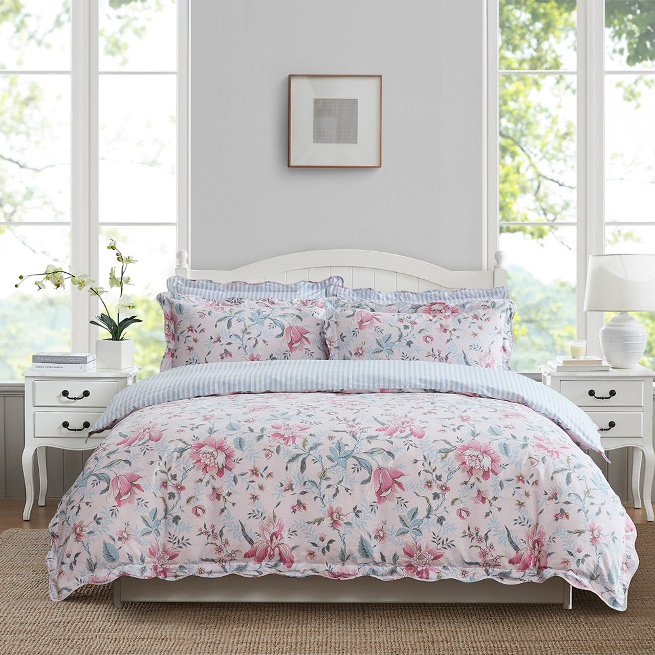Laura Ashley Edita's Garden Blossom Pink Quilt Cover Set - Floral Bedding for Master Bedroom & Guest Room Decor