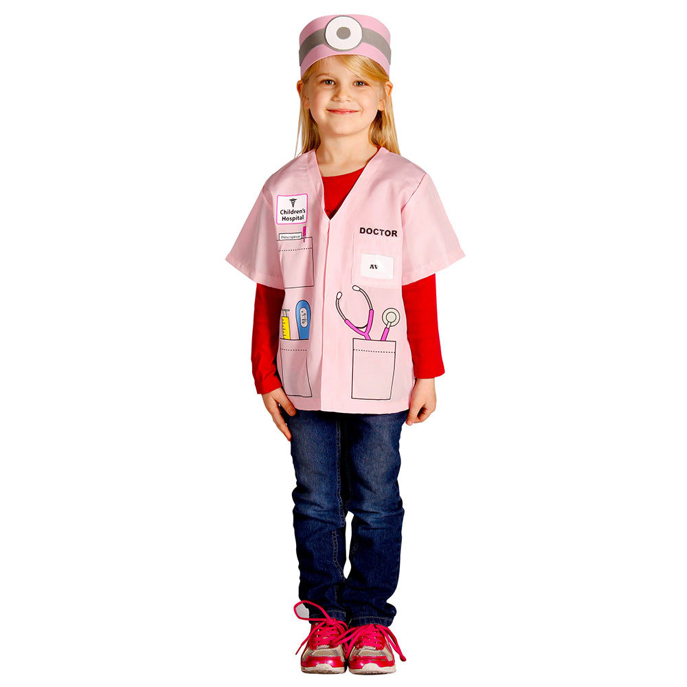 Preschool Doctor Role Play Costume - Pink Shirt with Printed Medical Tools for Kids Ages 3-6 | Perfect for Pretend Play, Career Day & Halloween Dress Up