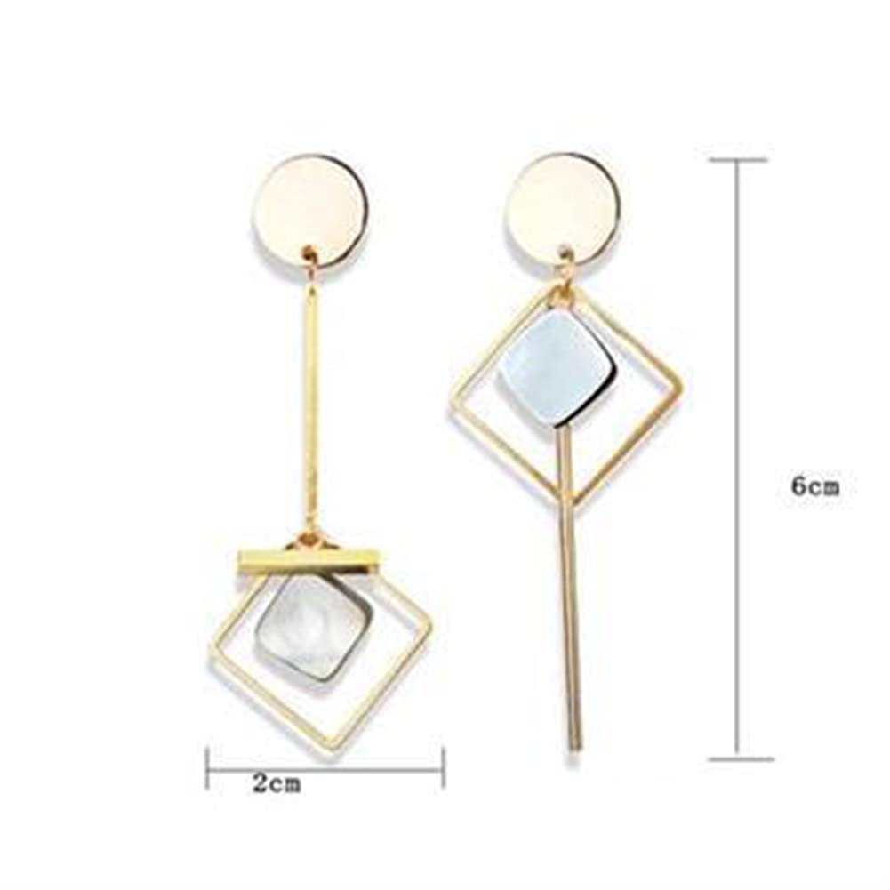 Geometric Asymmetric Triangle Long Bar Chain Tassel Dangle Earrings for Women - Pearl Shell Round Disc Fringe Drop Earrings Fashion Jewelry - Perfect for Parties, Weddings & Everyday Wear