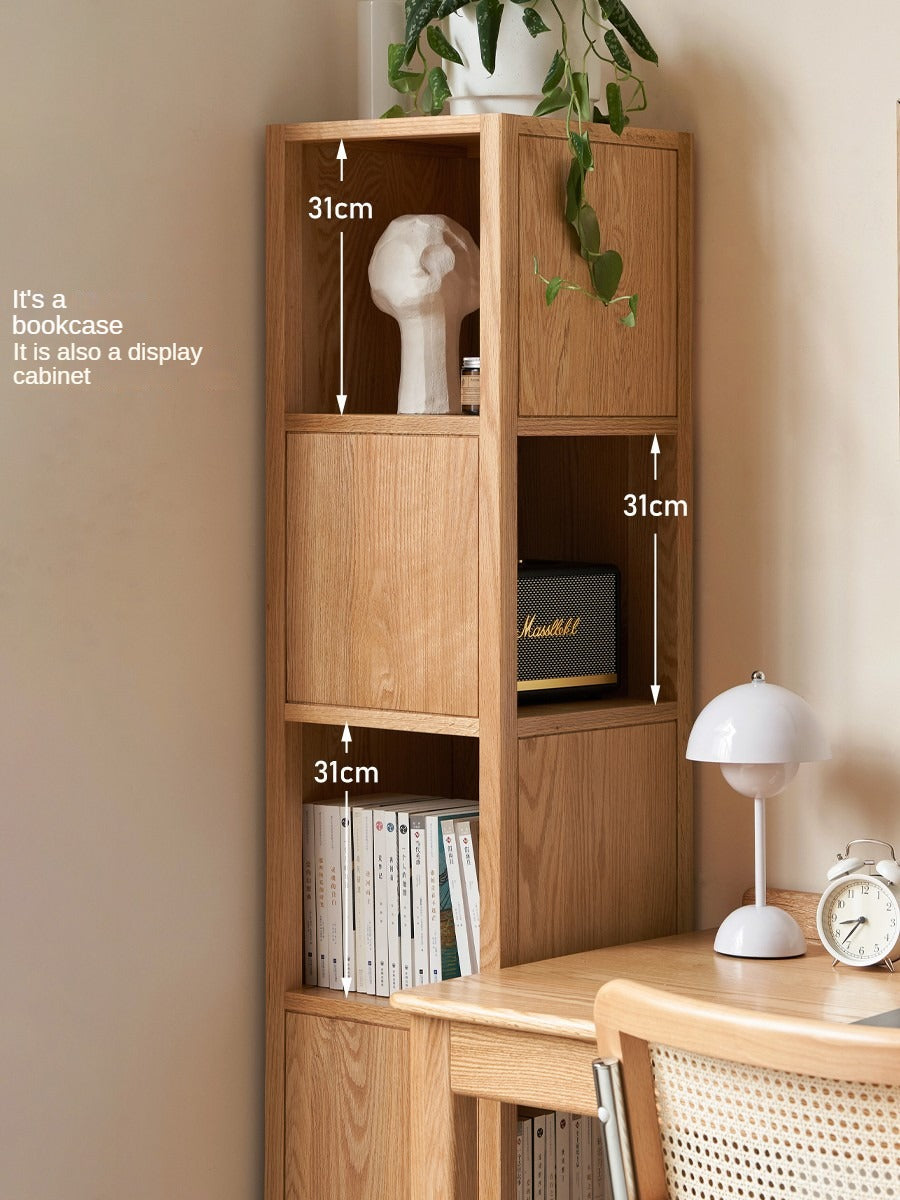 Oak Solid Wood Nordic Corner Bookcase - Modern Bookshelf for Living Room, Bedroom & Office - Space-Saving Storage Solution for Books, Decor & Essentials