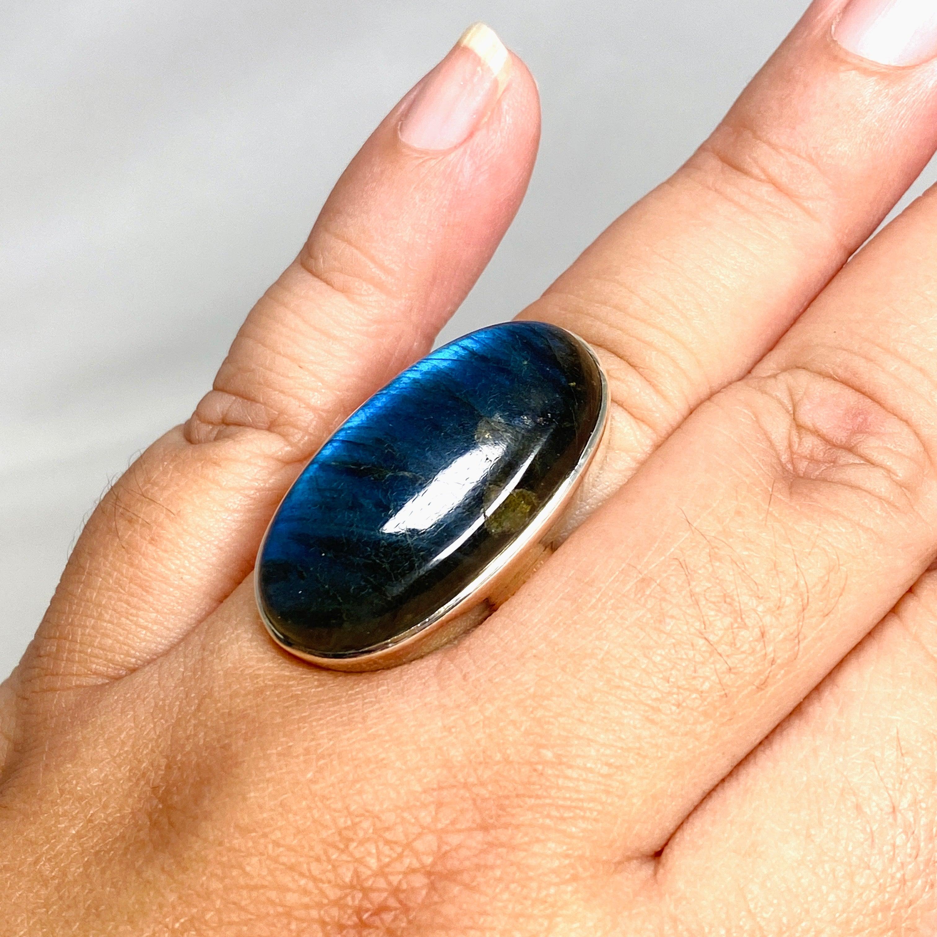 Natural Labradorite Oval Ring Size 11 - Sterling Silver Gemstone Jewelry for Women - Perfect for Gift Giving & Spiritual Healing