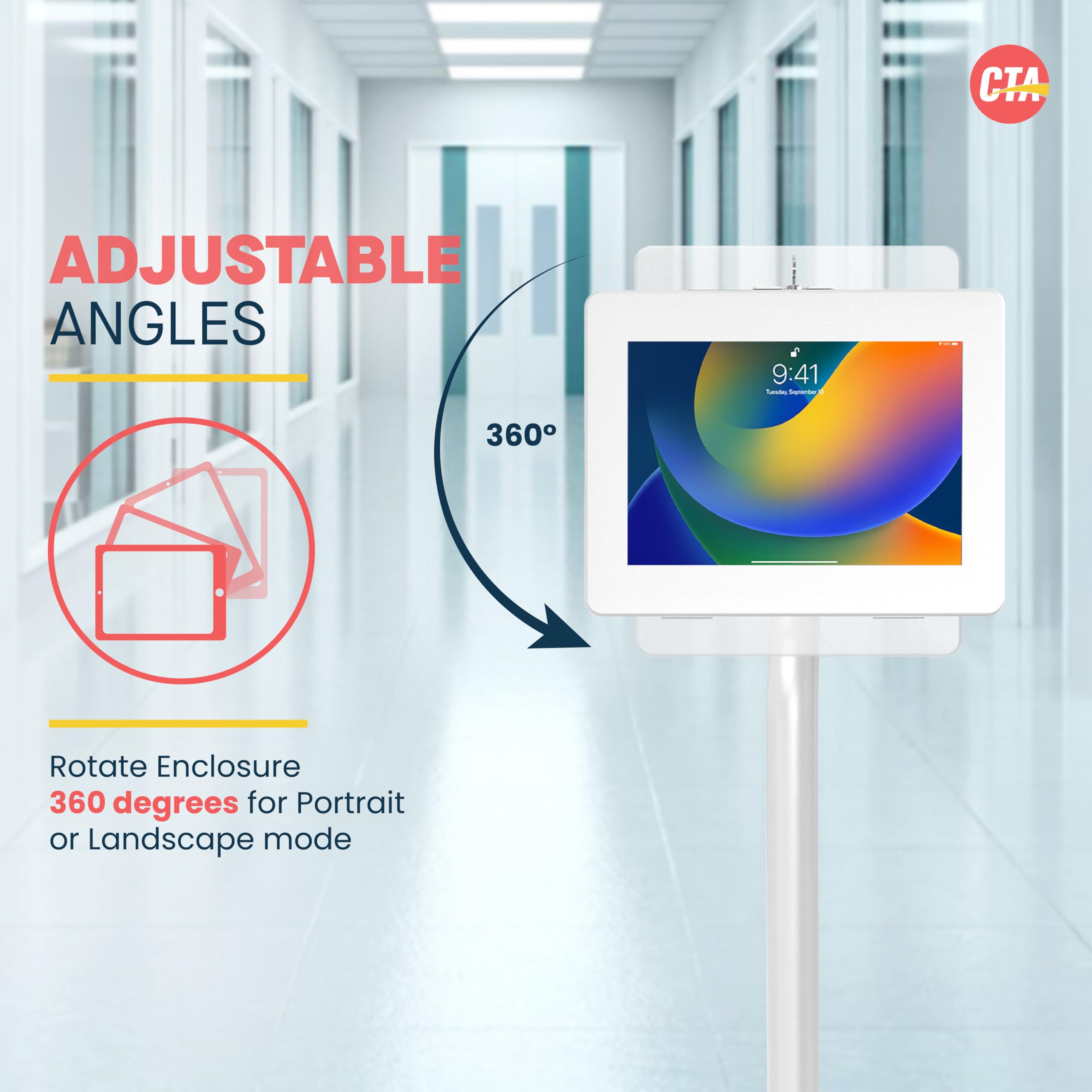 Anti-Theft Adjustable Height Kiosk Floor Stand with Secure Locking Mechanism for iPad 7/8/9, iPad Pro 11