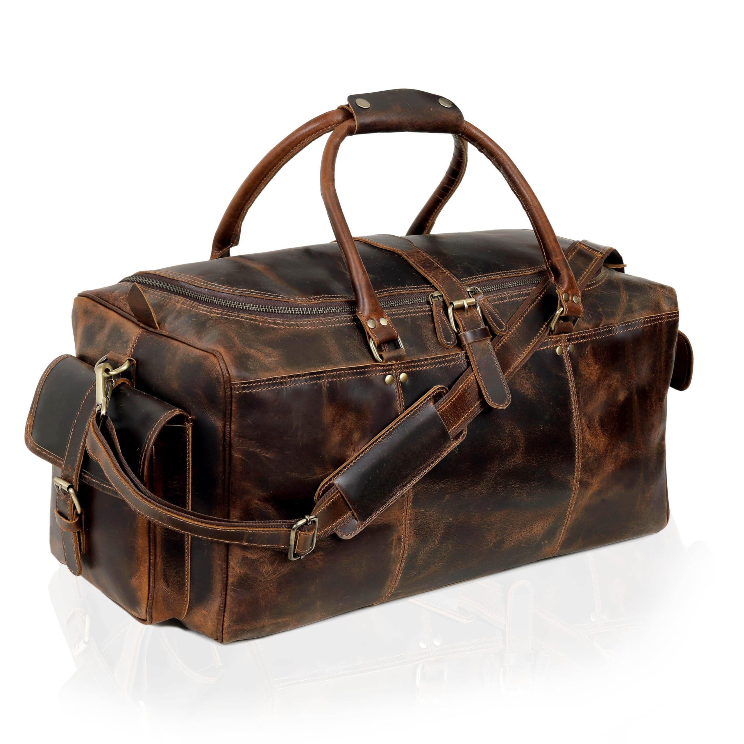 Premium Italian Leather Duffle Bag for Travel & Gym - Spacious Weekender Overnight Bag for Men & Women - Perfect for Business Trips, Weekend Getaways & Sports Gear Storage