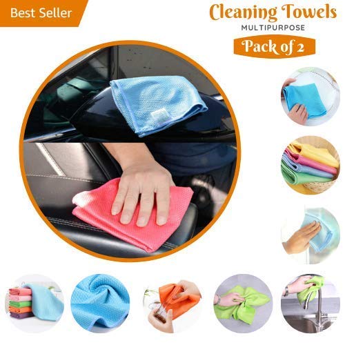 Premium Microfiber Glass Cleaning Cloth - Lint Free, Streak Free Polishing Towels for Windows, Mirrors & Stainless Steel - Super Absorbent Quick Drying (30x30cm, 2-Pack) - Perfect for Cars, Home & Office Cleaning