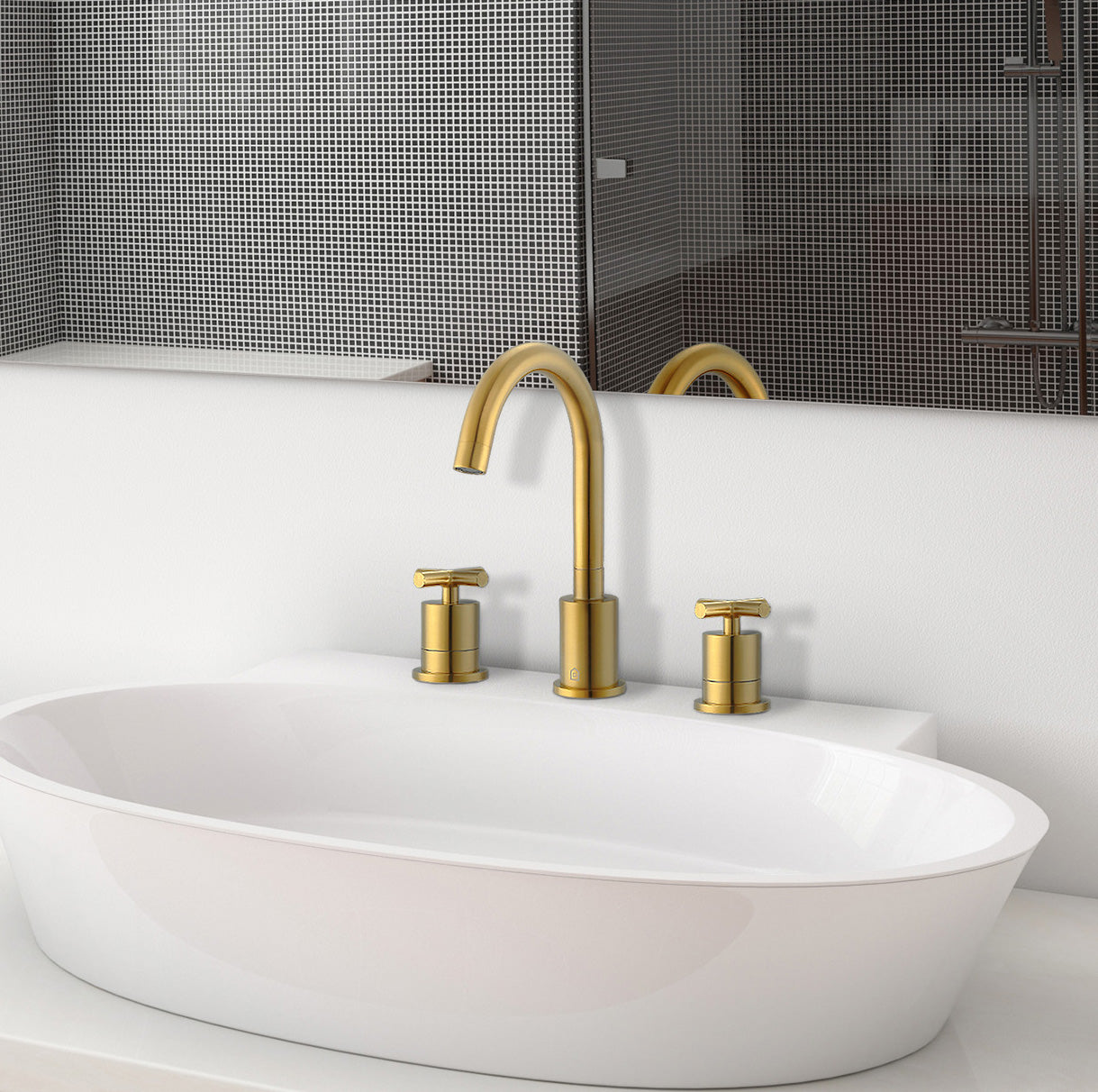 Ancona Ava Series Widespread Cross Handle Bathroom Faucet in Brushed Titanium Gold - Modern Bathroom Sink Faucet for Vanity, Powder Room & Guest Bath Installation