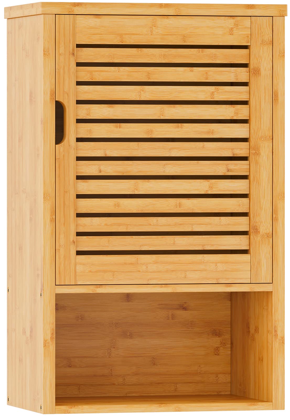 VIAGDO Wooden Bathroom Wall Cabinet - Single Door Medicine Storage with Adjustable Shelf, Bamboo Over The Toilet Hanging Cupboard (15.7’’L x 7.8’’W x 23.6’’H) - Perfect for Small Bathrooms, Powder Rooms & Apartment Storage Solutions