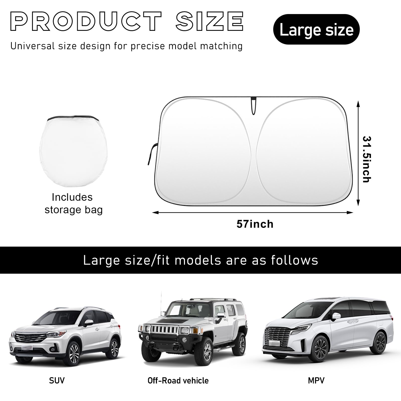 57.1×31.5 Inch Car Windshield Sun Shade - UV Protection & Heat Blocking Auto Sun Visor for Vehicle Cooling | Perfect for Summer Parking, Road Trips & Daily Commute