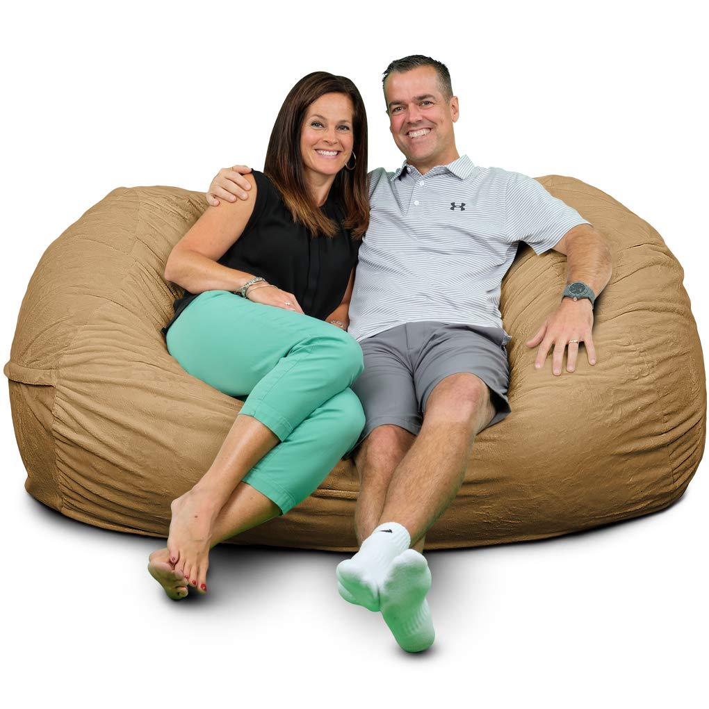 ULTIMATE SACK Lounger Bean Bag Chair for Adults - Oversized Comfy Bean Bag Couch & Lounge Sofa Loveseat Furniture with Camel Fur | Perfect for Living Room, Bedroom, Game Room & Dorm Relaxation