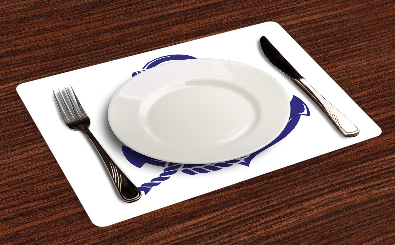 Ambesonne Nautical Place Mats Set of 4 - Anchor & Maritime Symbol Monochrome Design, Washable Fabric Table Mats for Dining Room, Standard Size (Dark Lavender & White) - Perfect for Beach House Decor, Coastal Theme Dinner Parties & Kitchen Table Settings