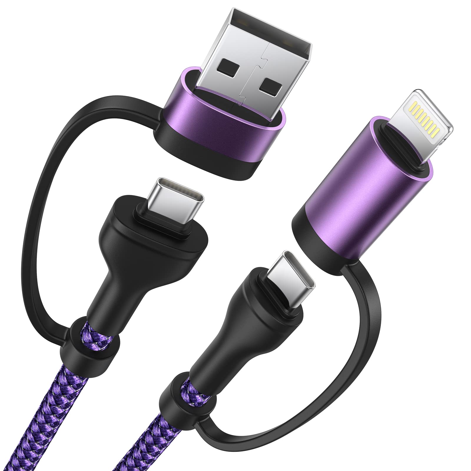 4-in-1 Fast Charging Cable 60W 6FT - MFi Certified USB C to Lightning & USB A/C to C/Lightning Cable - Nylon Braided Durable Charger for iPhone 16/15/14/13 Pro, iPad, Samsung, MacBook - Perfect for Home, Office & Travel Charging