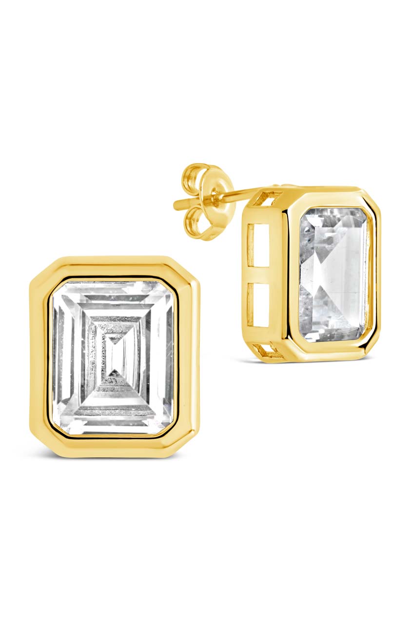 Camille Bezel CZ Statement Stud Earrings - Elegant Cubic Zirconia Earrings for Women, Perfect for Parties, Weddings & Special Occasions