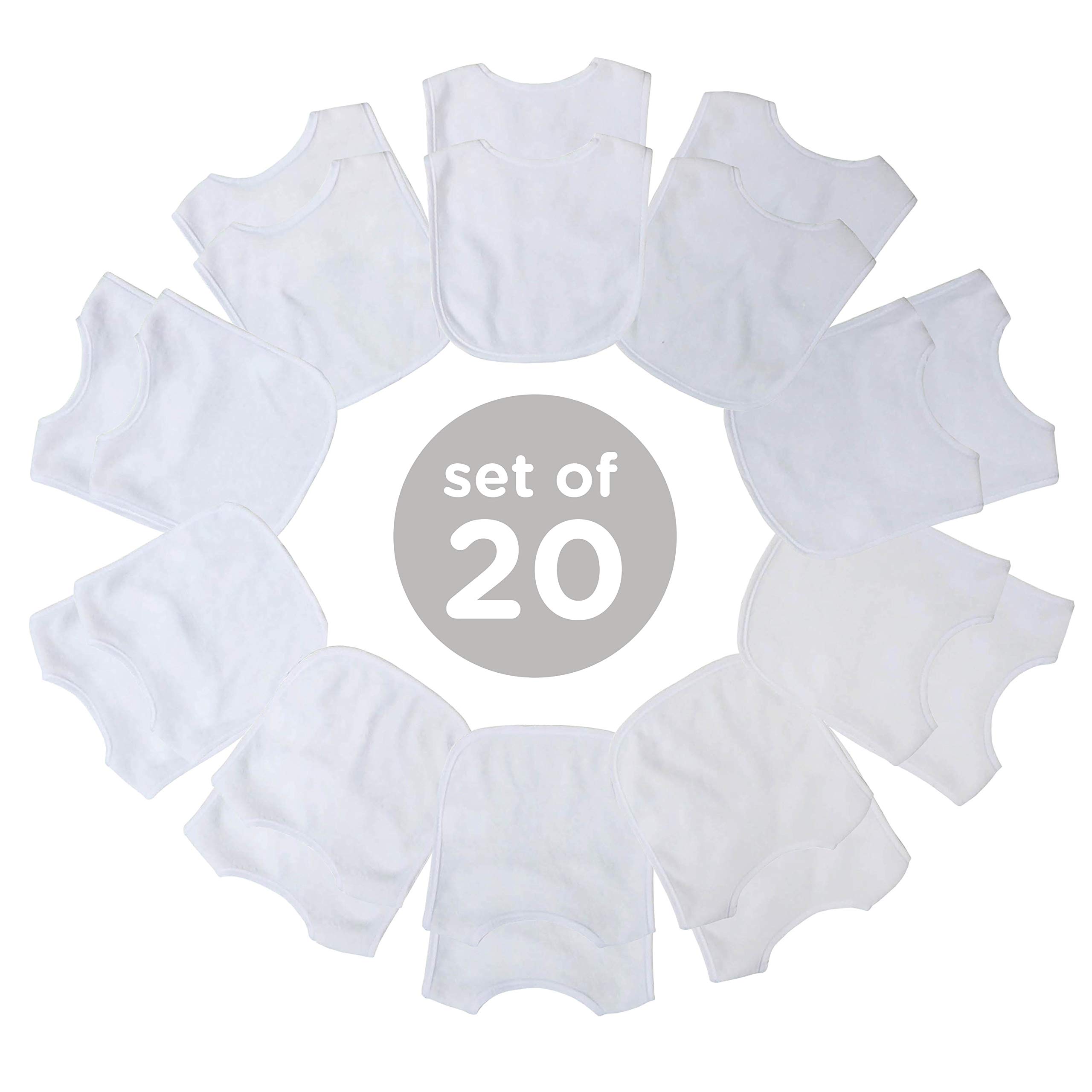 Neat Solutions 2-Ply Knit Terry Solid White Baby Feeder Bibs - 20 Pack | Soft Absorbent Drool Bibs for Infants & Toddlers During Mealtime & Play