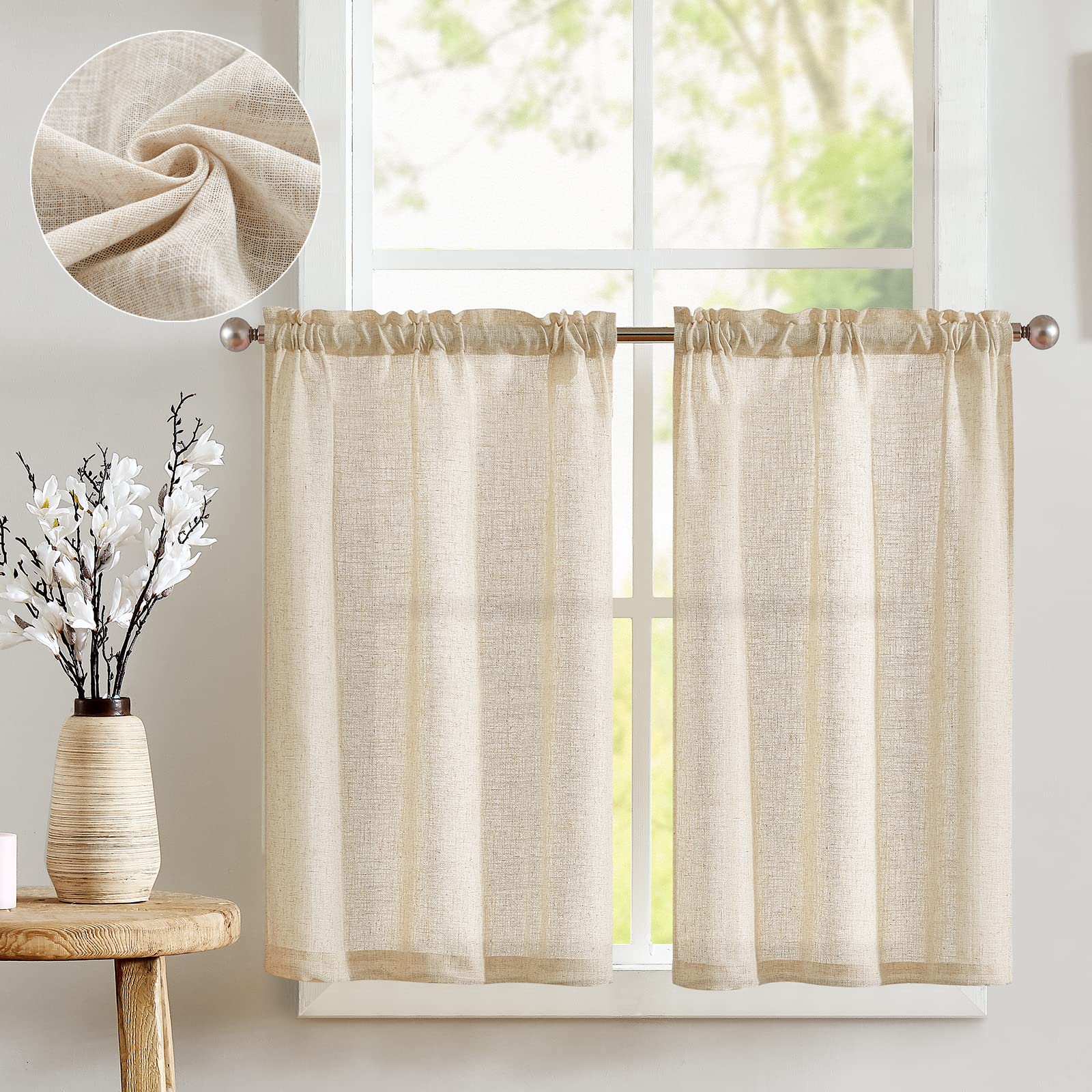 JINCHAN Linen Kitchen Curtains 45