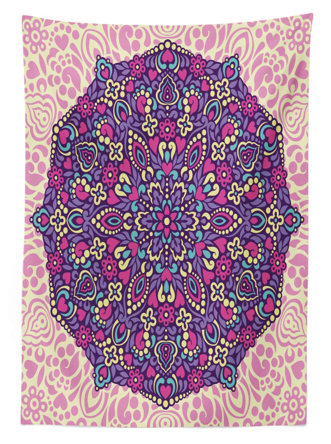 Ambesonne Purple Mandala Outdoor Tablecloth - Waterproof Washable Picnic Table Cover 58