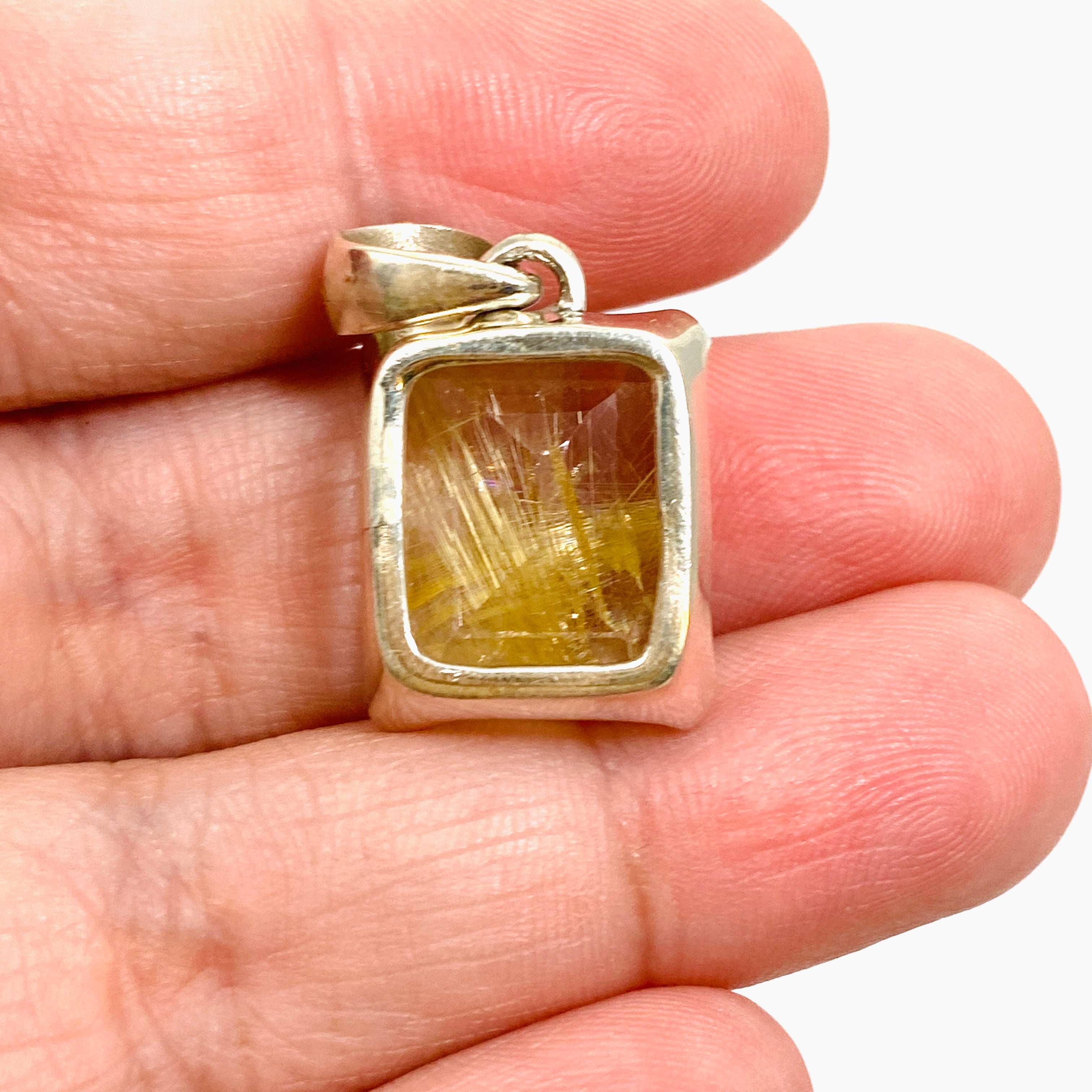 Golden Rutile Quartz Rectangular Faceted Pendant Necklace - Natural Gemstone Jewelry for Women - Perfect for Gifts, Meditation & Spiritual Healing