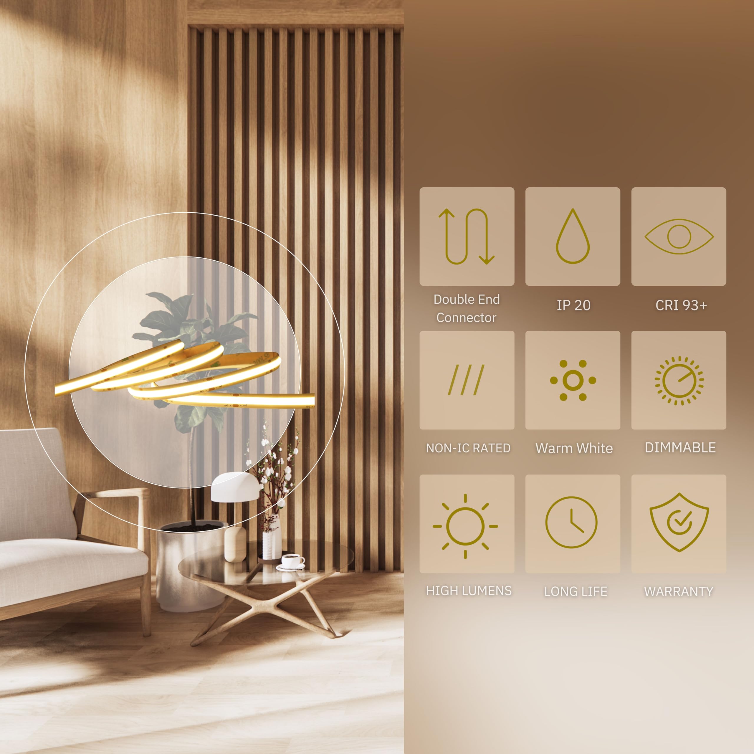 High Brightness 24V COB LED Strip Lights - 90W, 520ft, 1700 Lumens, CRI 93+, Dimmable Warm White 3000K for Bedroom, Kitchen, Under Cabinet & DIY Lighting | Perfect for Home Decor, Accent Lighting and Commercial Spaces