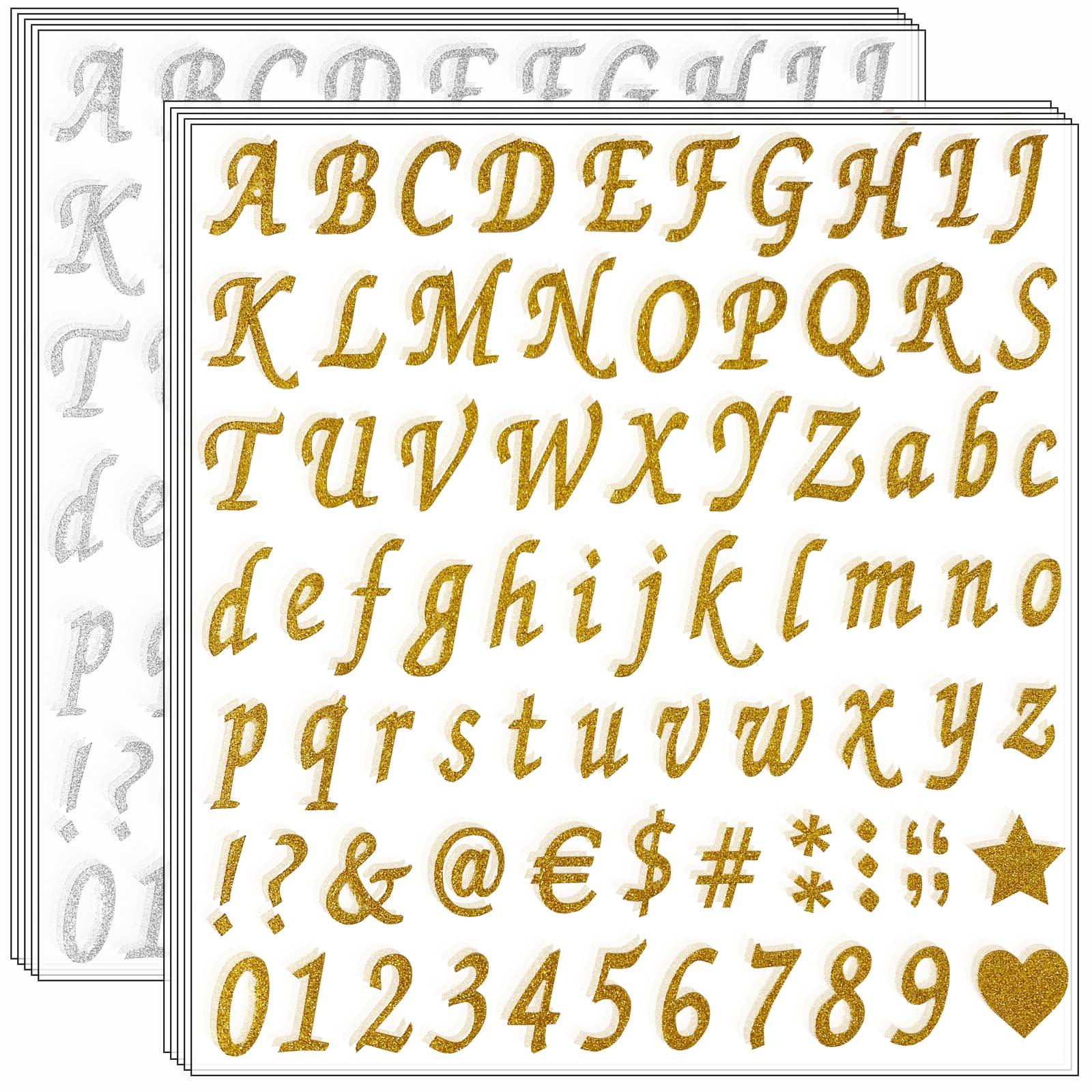 800 Pcs Self-Adhesive Glitter Alphabet & Number Stickers - Gold & Silver Letter Decals for DIY Crafts, Graduation Caps, Classroom Decor, Business Signs & Address Marking - Perfect for Scrapbooking & Party Decorations