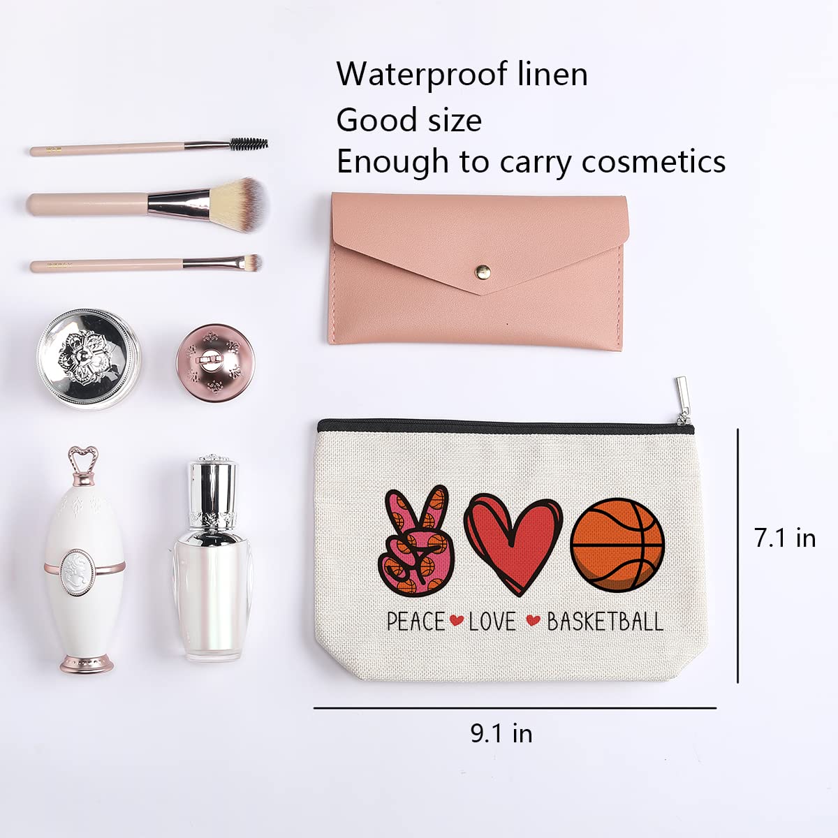 Basketball Gifts for Women - Coach Birthday & Christmas Presents for Basketball Fans, Players & Team - Peace Love Basketball Makeup Bag - Perfect for Sports Enthusiasts, Basketball Moms & Game Day Essentials