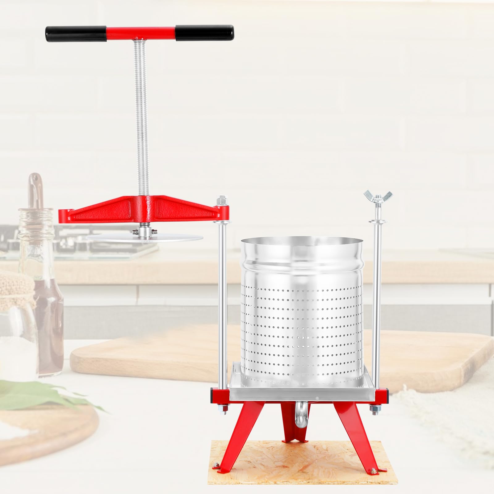 4 Gallon (15L) Mosakar Stainless Steel Fruit Press for Apples, Grapes & Berries - AISI 304 Food-Grade Juice Extractor - Perfect for Homemade Cider, Wine & Cheese Making - Ideal for Home Brewing & Farmhouse Use