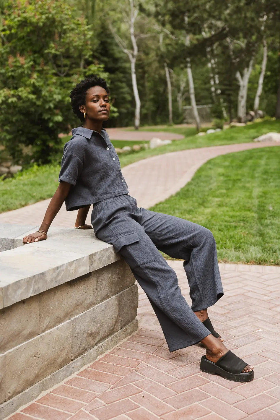 Benji Cotton Gauze Pants for Women - Soft & Breathable Slate Blue Lounge Pants - Perfect for Yoga, Sleepwear & Casual Wear - FINAL SALE